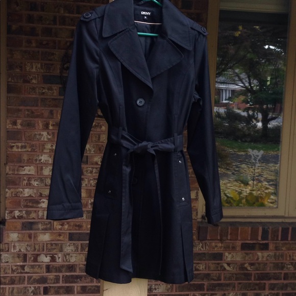 Womens DKNY Belted Maxi Rain Coat Medium Black